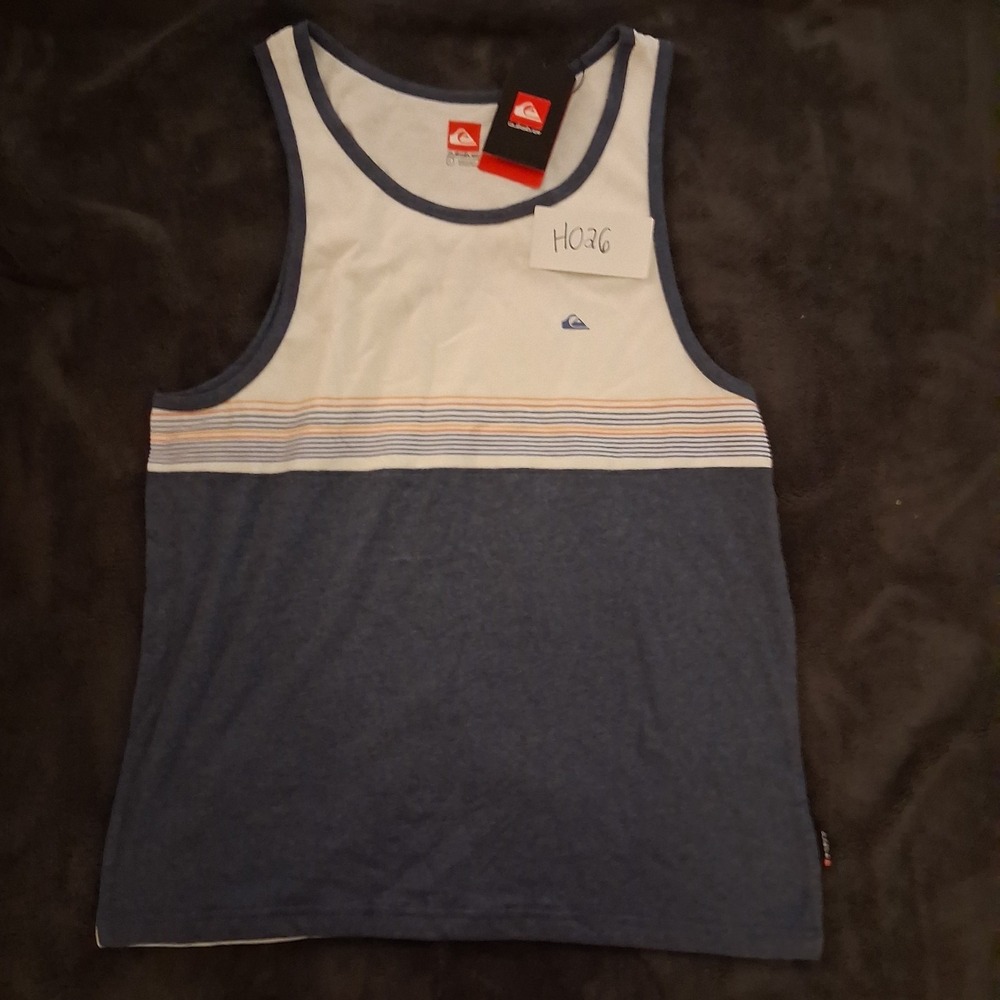 Quiksilver Colorblock Tank Top Mens Blue Heather White Stripe Size L Summer NWT